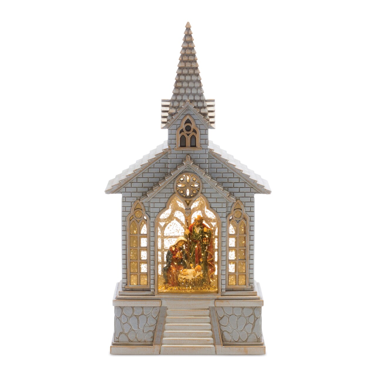 Melrose 11.25" LED Lighted Church with Nativity Christmas Snow Globe